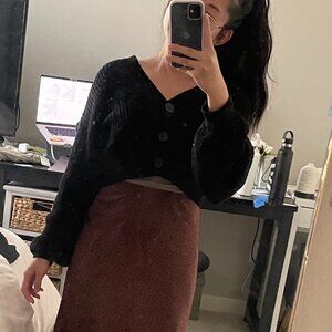 H&M Balloon-sleeved Black Cropped Knit Cardigan